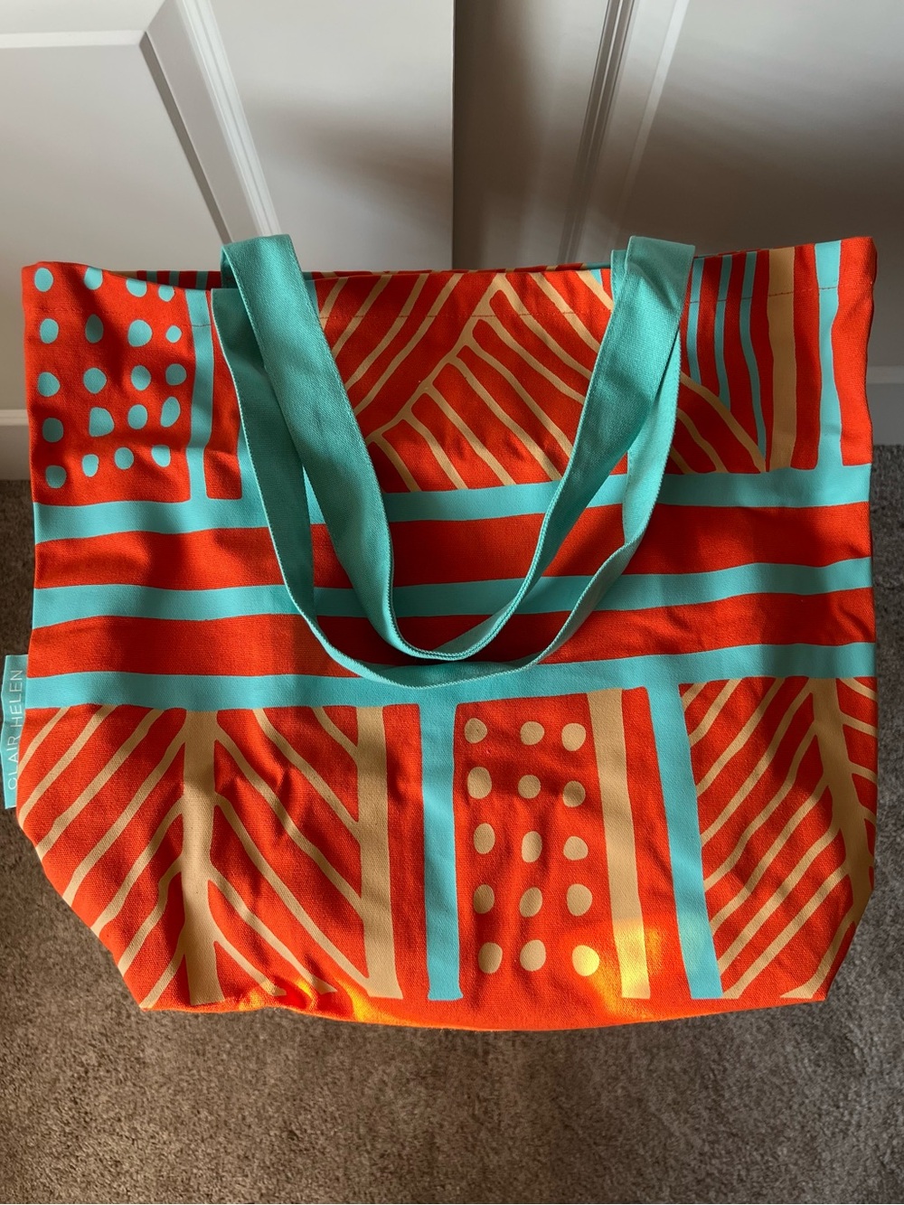 New Birkenstock Orange & Turquoise Patterned Canvas Tote Bag